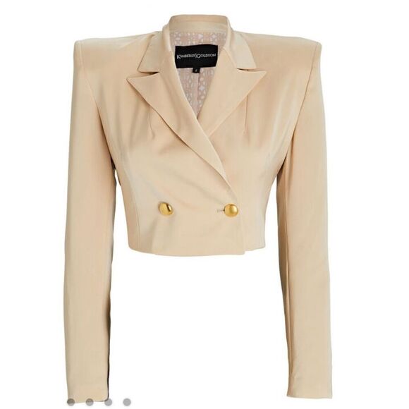 KIMBERLY GOLDSON Eboni Cropped Double-Breasted Blazer in Ivory NWT Size 6 - Picture 5 of 9